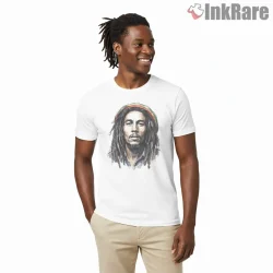Bob Marley Watercolor Fan Art Portrait Shirt on white short sleeve shirt for men graphic tee