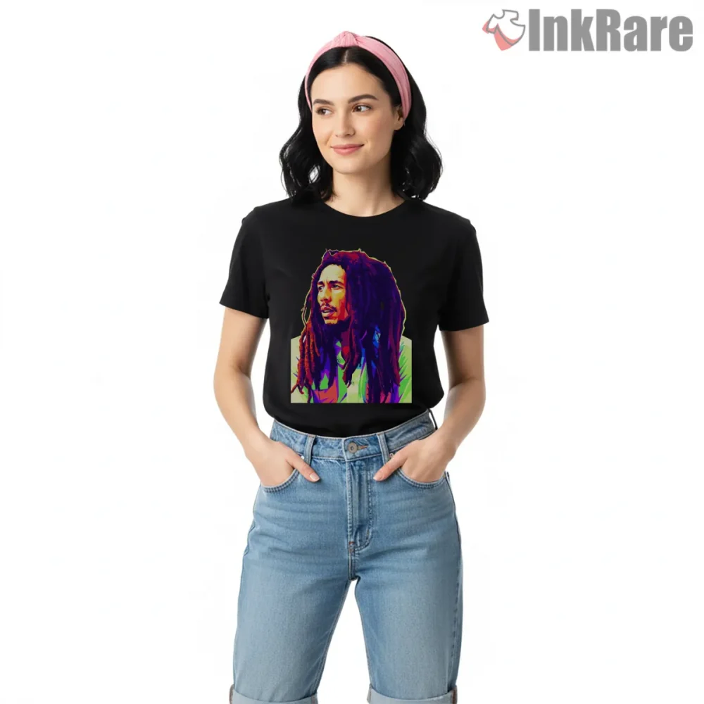 Bob Marley Wpap Pop Art Dreadlocks Portrait Shirt on black short sleeve shirt for women graphic tee