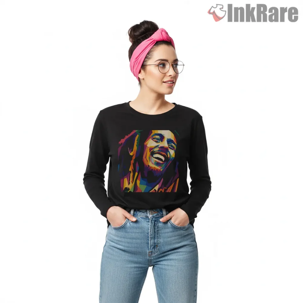 Bob Marley Wpap Reggae Legend Portrait Shirt on black long sleeve shirt for women graphic tee