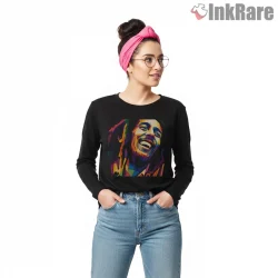 Bob Marley Wpap Reggae Legend Portrait Shirt on black long sleeve shirt for women graphic tee