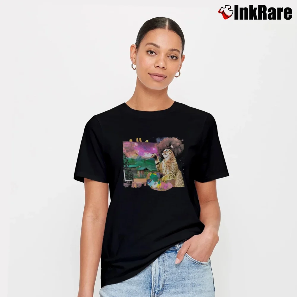 Women’s Bob Ross Cat Classic Signature T-Shirt in black | Soft, Flattering Fit