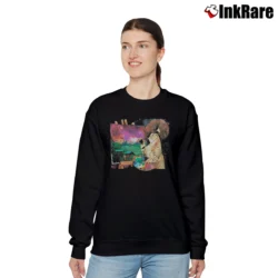 Women’s Bob Ross Cat Painting Funny Relaxed Sweatshirt in black | Soft, Laid-Back Vibe