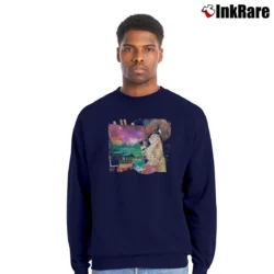 Men’s Bob Ross Cat Painting Funny Crewneck Sweatshirt in navy | Cozy Fabric, Clean Style