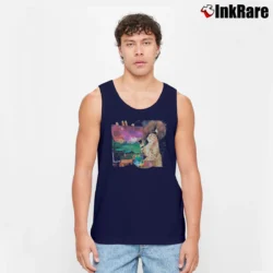 Men’s Bob Ross Cat Painting Funny Tank Top in navy | Breathable, Active-Friendly Design