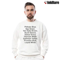 Men’s Bob Ross Happy Trees Funny Art Crewneck Sweatshirt in white | Cozy Fabric, Clean Style