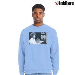 Men’s Bob Ross Painted The Wutang Logo Crewneck Sweatshirt in light blue | Cozy Fabric, Clean Style