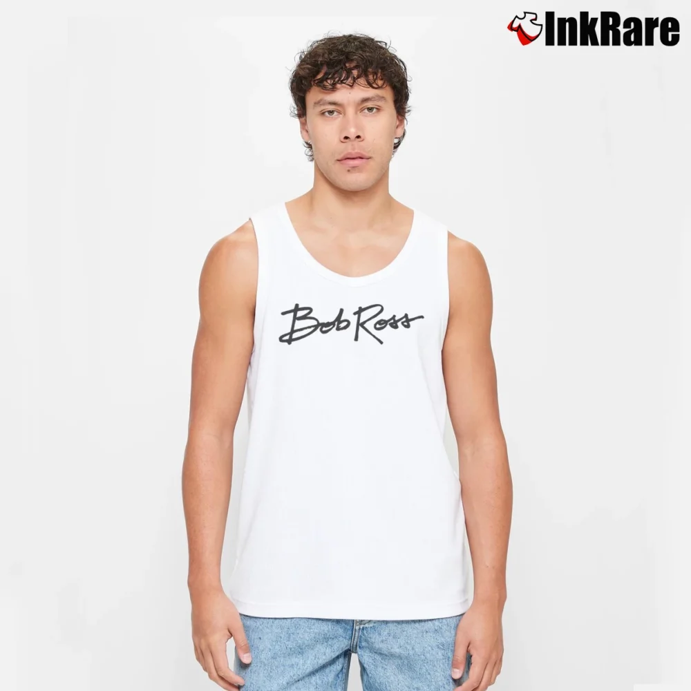 Men’s Bob Ross Pop Culture Art Graphic Tank Top in white | Breathable, Active-Friendly Design