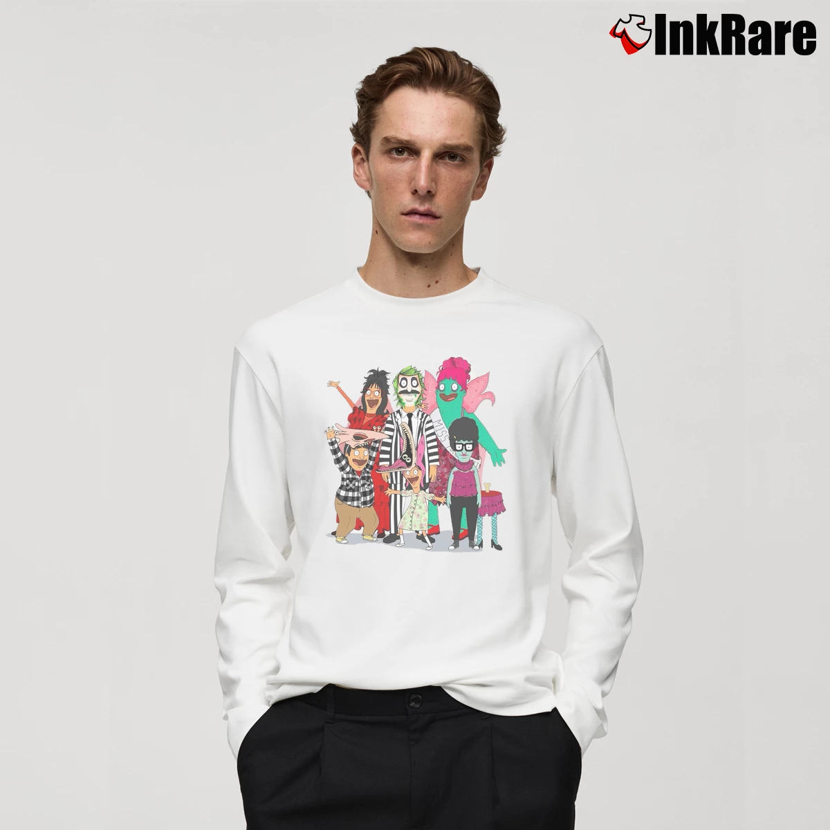 Bob’s Burgers Beetlejuice Men’s Long-Sleeve Tee in white – Versatile Layering Men’s Bob's Burgers Beetlejuice Long-Sleeve Shirt in white | Sleek, Lightweight, Year-Round Wear