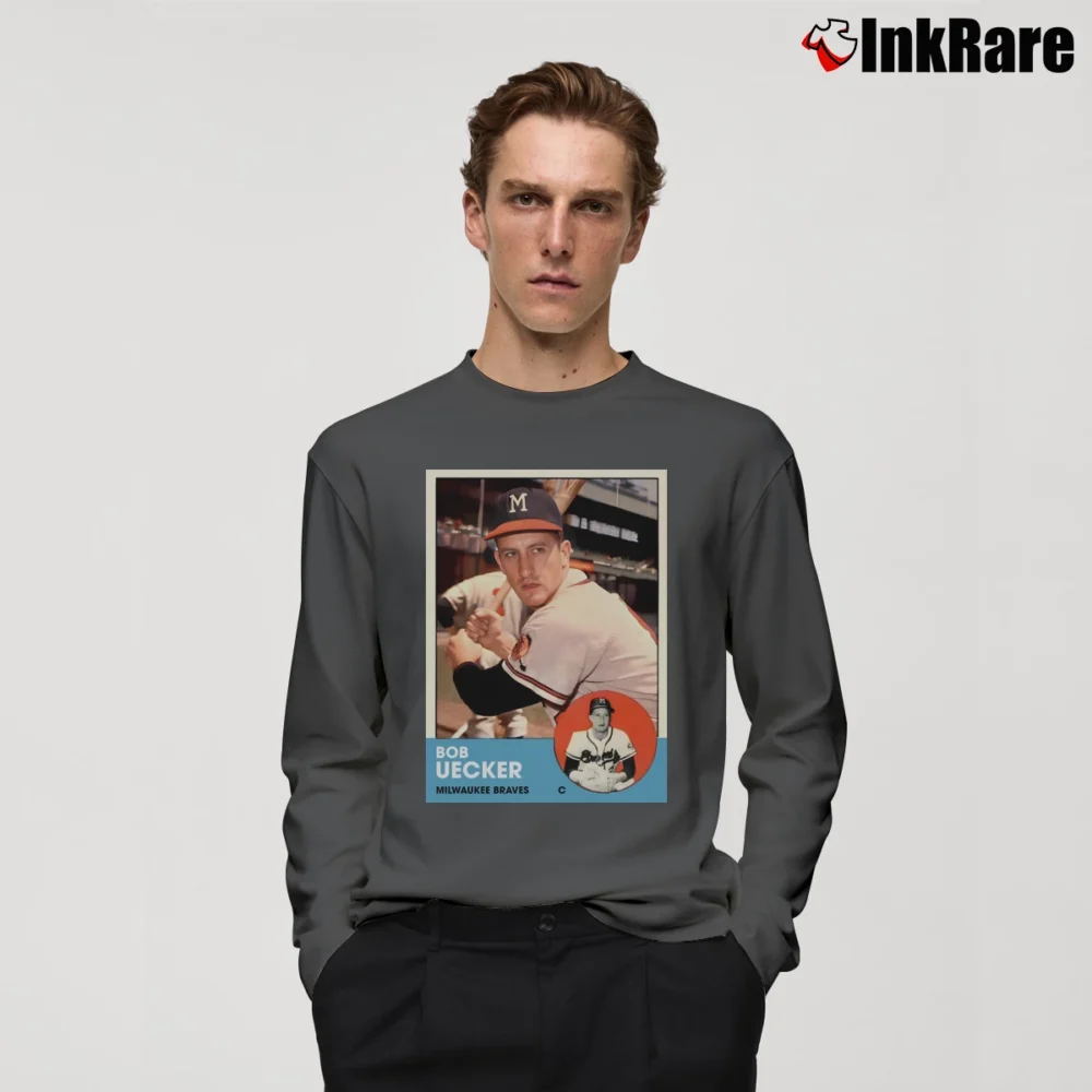 Men’s Bob Uecker Milwaukee Braves Trading Card Long-Sleeve Shirt in charcoal | Sleek, Lightweight, Year-Round Wear