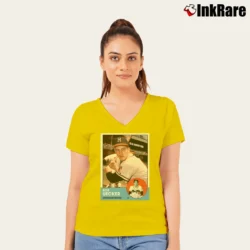 Women’s Bob Uecker Milwaukee Braves Trading Card V-Neck Tee in yellow | Chic Neckline, Soft Texture