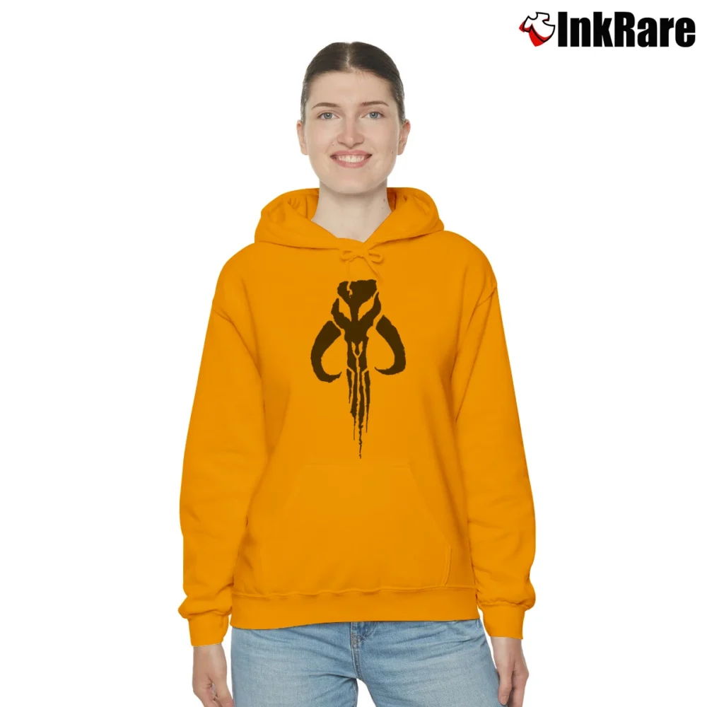 Women’s Boba Fett Black Logo Star Wars Bounty Hunter Cozy Hoodie in orange | Warm, Structured, Stylish