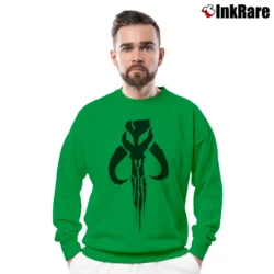 Men’s Boba Fett Black Logo Star Wars Bounty Hunter Crewneck Sweatshirt in irish green | Cozy Fabric, Clean Style