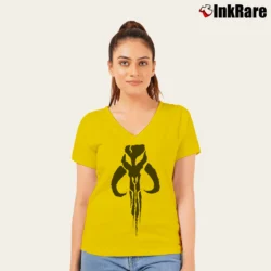 Women’s Boba Fett Black Logo Star Wars Bounty Hunter V-Neck Tee in yellow | Chic Neckline, Soft Texture