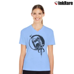 Women’s Boba Fett Bounty Hunter Mandalorian Star Wars V-Neck Tee in light blue | Chic Neckline, Soft Texture