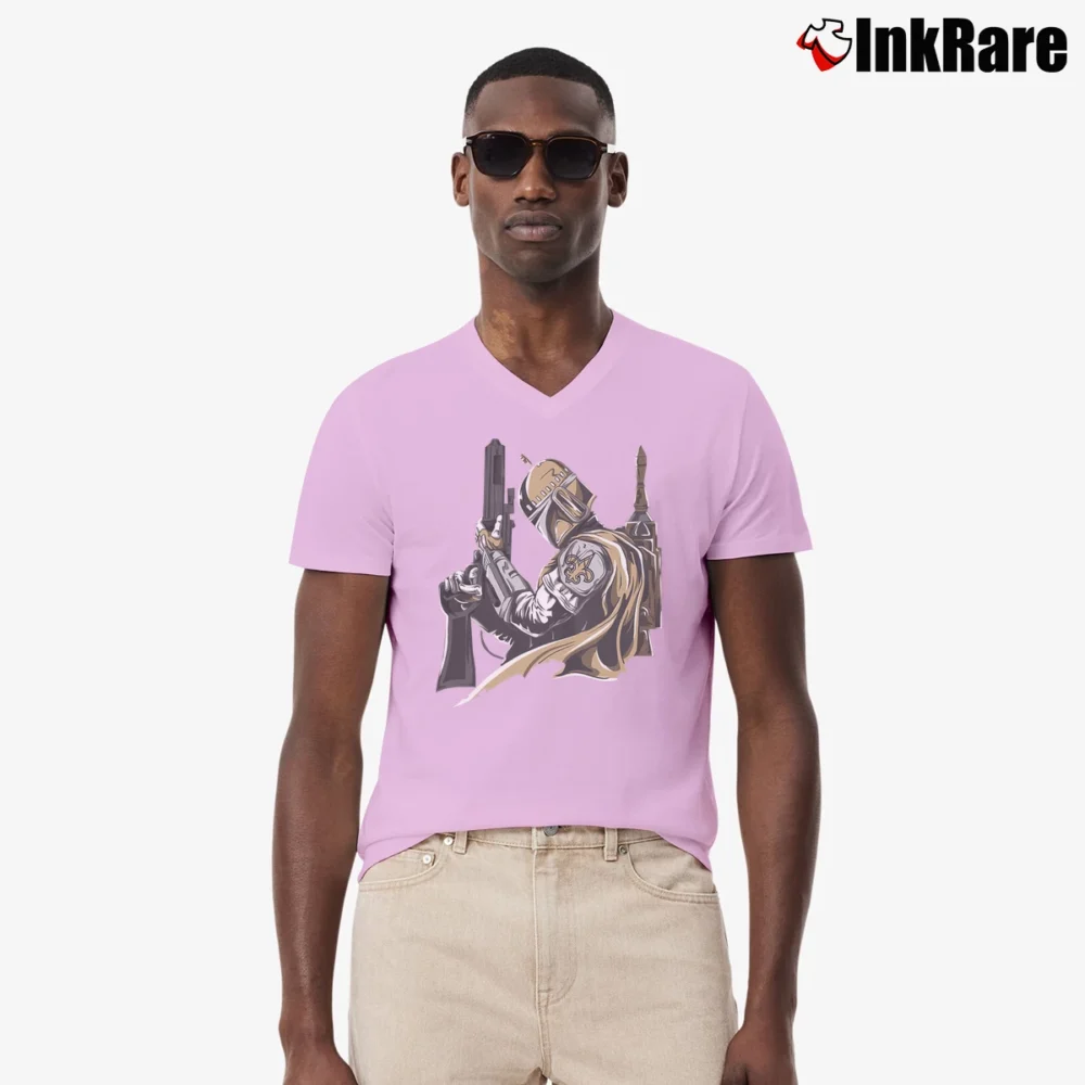 Men’s Boba Fett Star Wars New Orleans Saints Football V-Neck Tee in light pink | Sharp, Breathable, Everyday Staple
