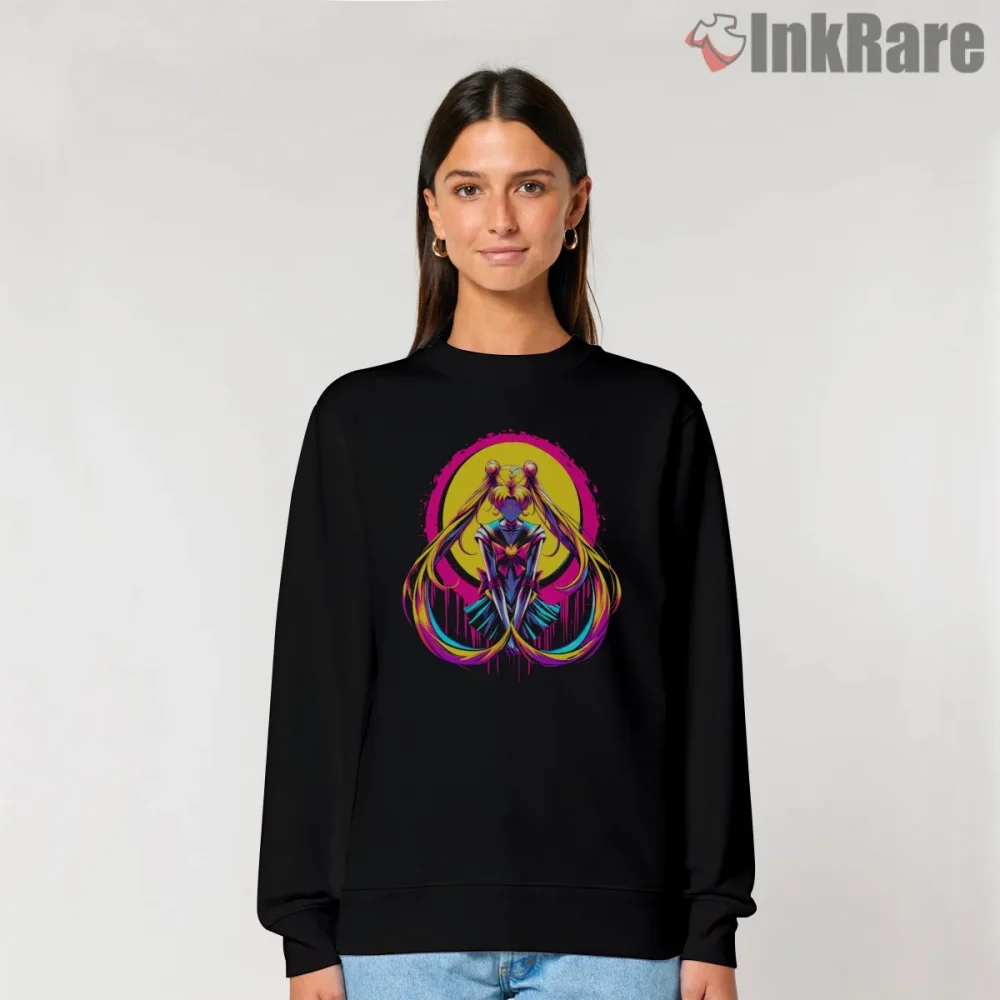 Bold Neon Sailor Moon Centerpiece Shirt on graphic shirt for women graphic tee