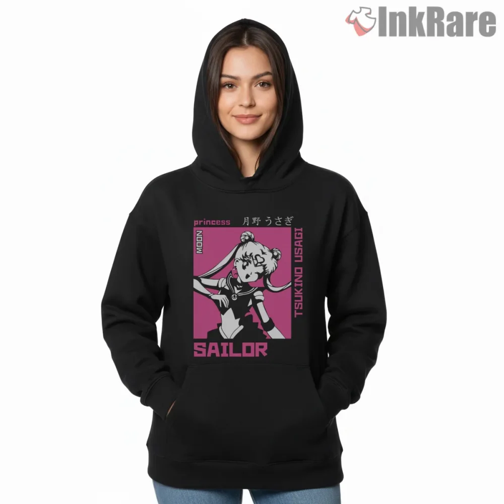 Bold Pop Princess Graphic Anime Shirt on black hoodie for women graphic tee