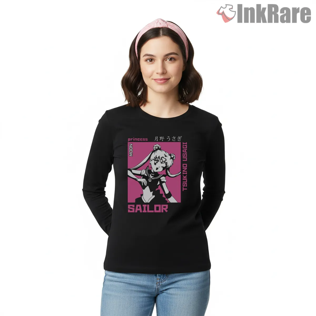 Bold Pop Princess Graphic Anime Shirt on black long sleeve shirt for women graphic tee
