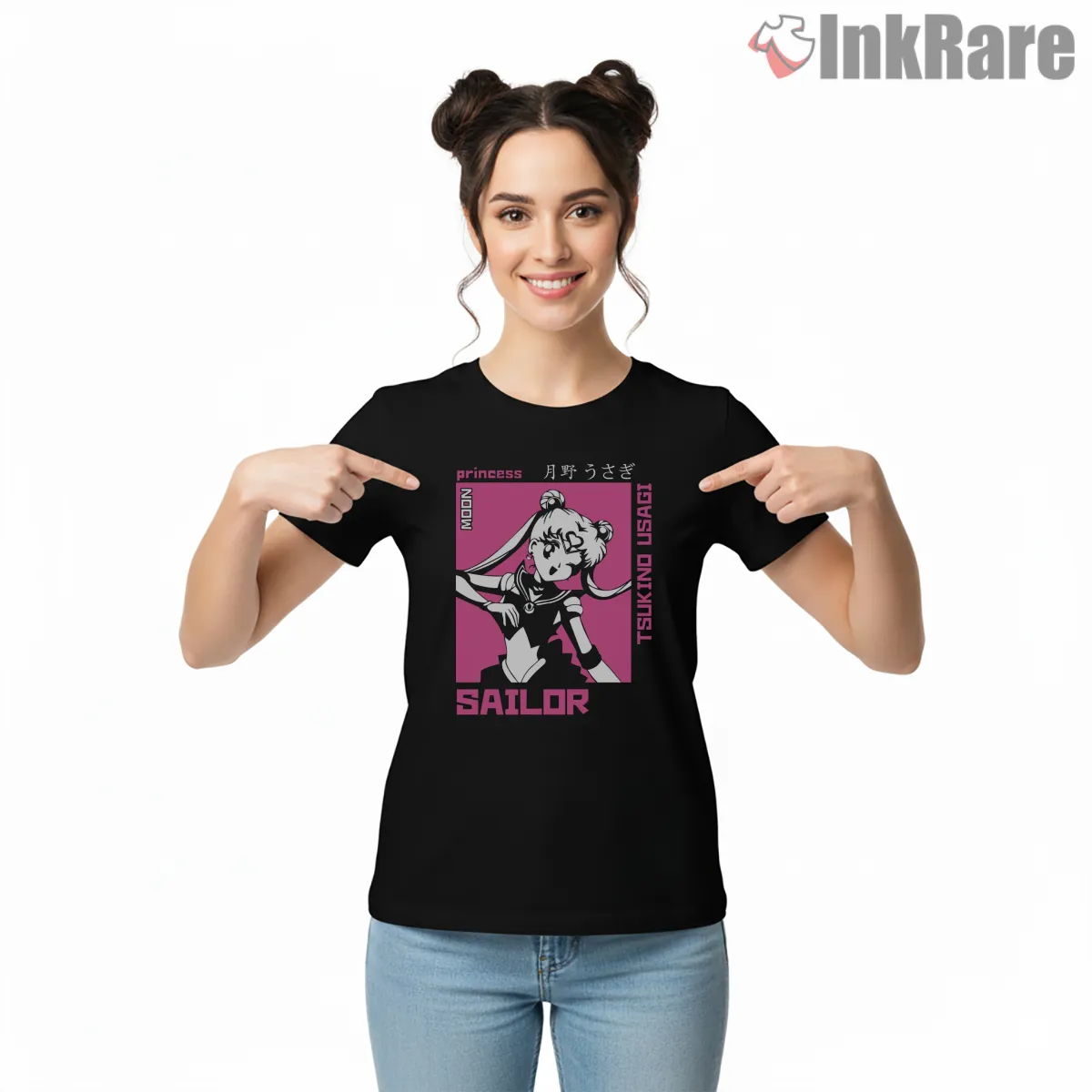 Bold Pop Princess Graphic Anime Short Sleeve Black Bold Pop Princess Graphic Anime Shirt on black short sleeve shirt for women graphic tee