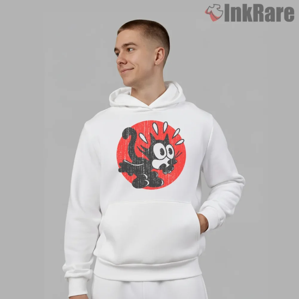 Bold Red Vintage Felix Running Graphic Shirt on white hoodie for men graphic tee