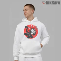 Bold Red Vintage Felix Running Graphic Shirt on white hoodie for men graphic tee