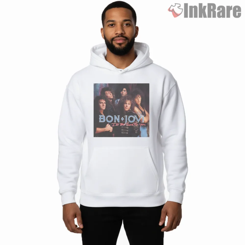 Bon Jovi 80s Band Portrait Vintage Album Cover Shirt on white hoodie for men graphic tee