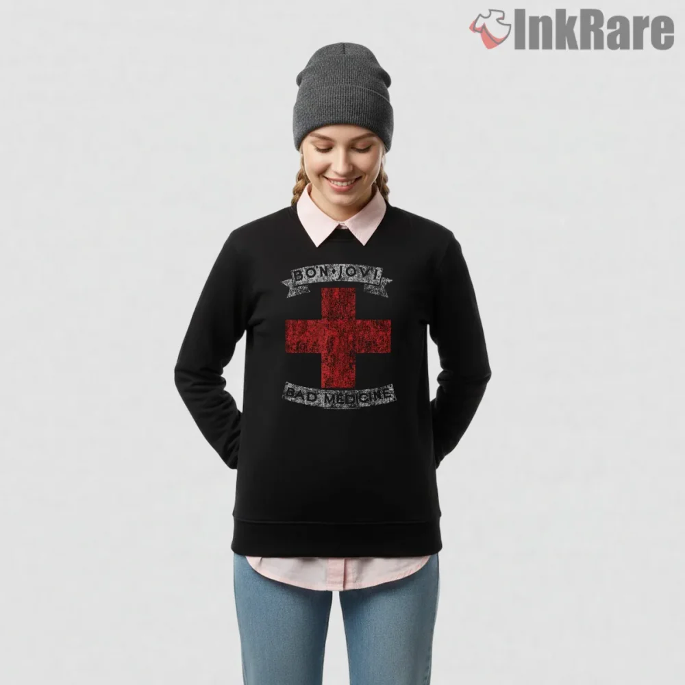 Bon Jovi Bad Medicine Red Cross Grunge Rock Shirt on graphic shirt for women graphic tee