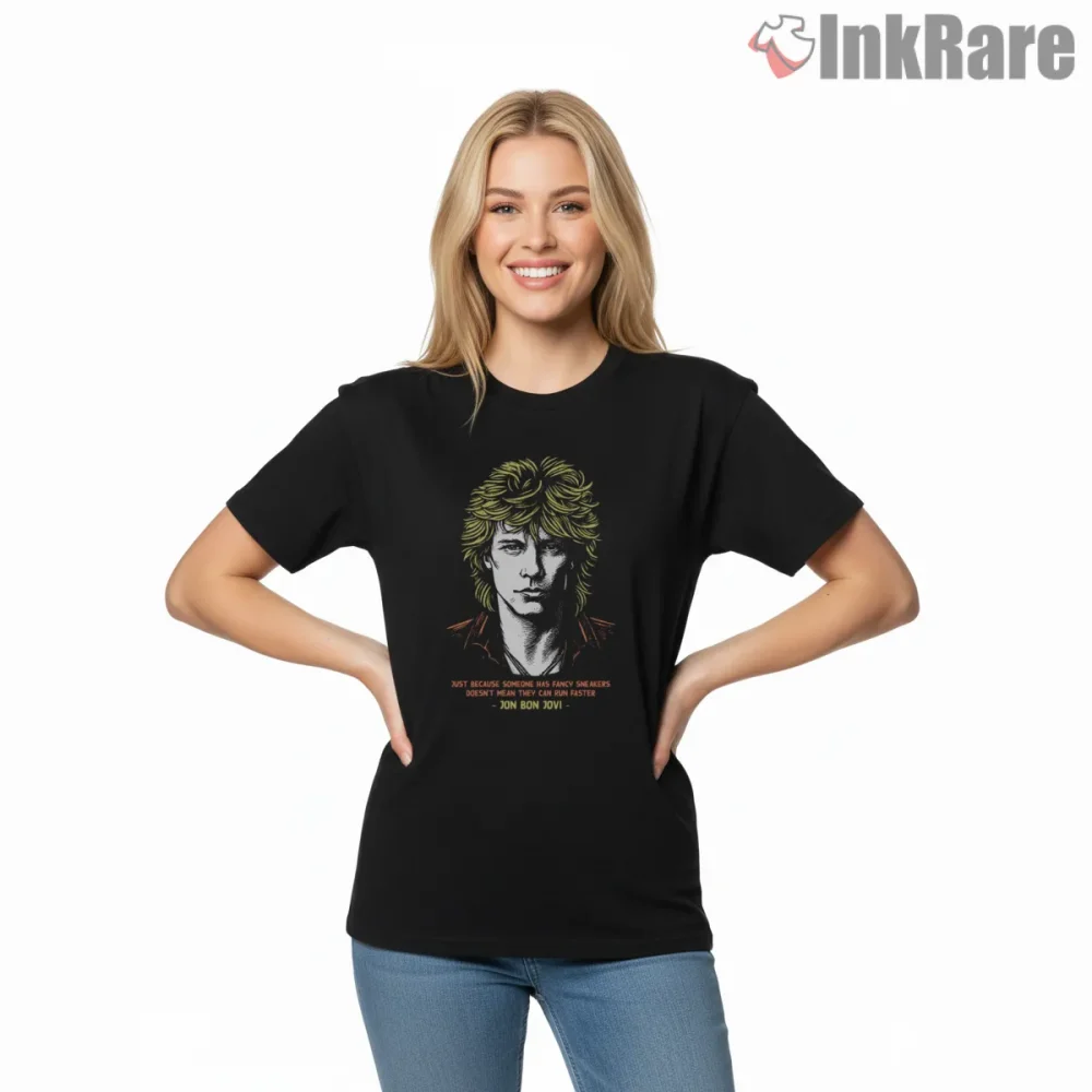 Bon Jovi Classic Portrait Illustration Rock Legend Shirt on black short sleeve shirt for women graphic tee