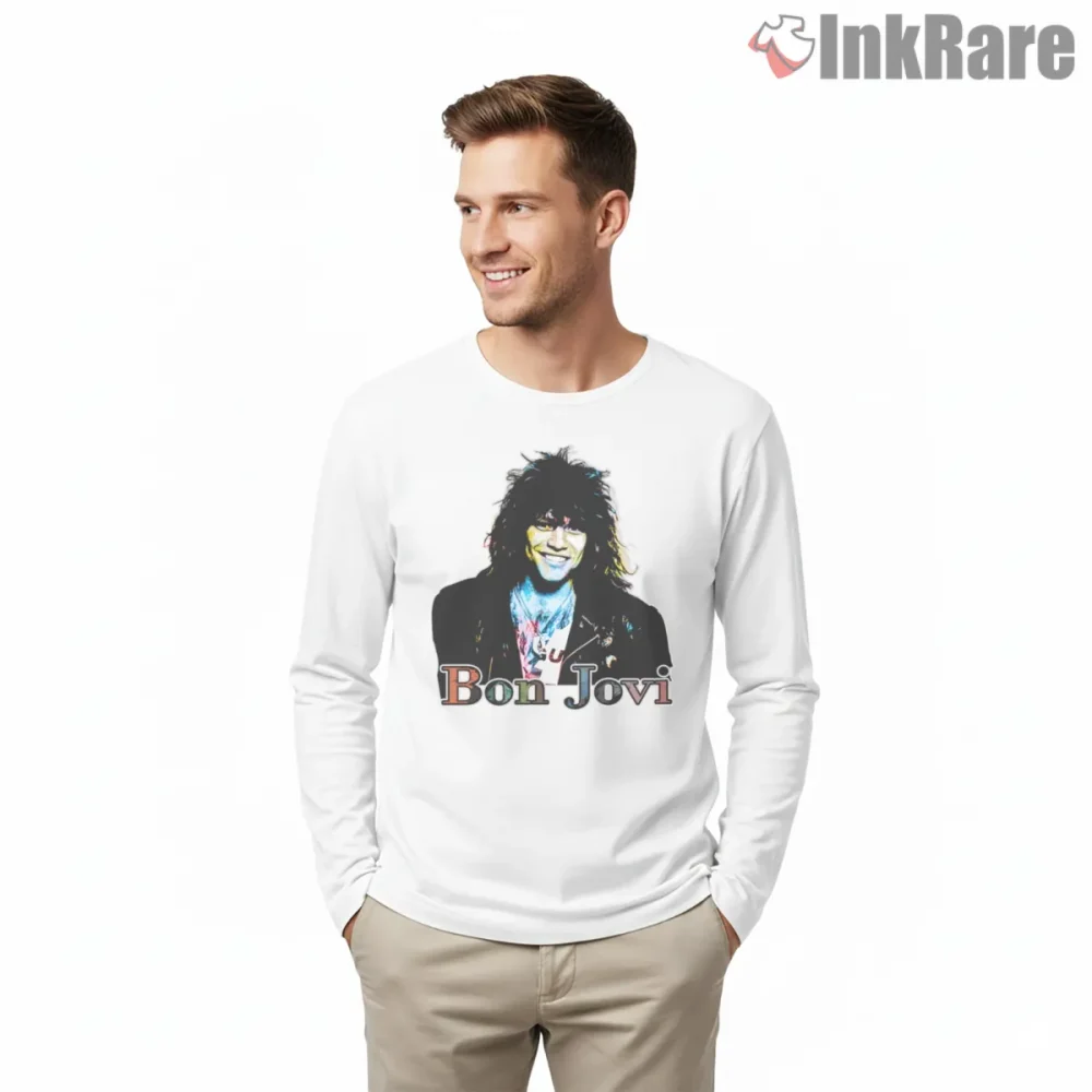Bon Jovi Colorful Portrait Artistic Fan Illustration Shirt on white long sleeve shirt for men graphic tee