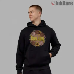 Bon Jovi Floral Wreath Vintage Soft Aesthetic Shirt on black hoodie for men graphic tee