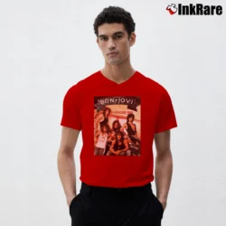 Men’s Bon Jovi In Concert 1989 V-Neck Tee in red | Sharp, Breathable, Everyday Staple