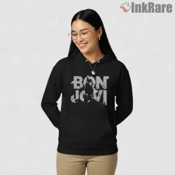 Bon Jovi Jumping Silhouette Arena Rock Performance Shirt on black hoodie for women graphic tee