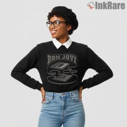 Bon Jovi Retro Cassette Tape Outline Minimal Music Shirt on graphic shirt for women graphic tee