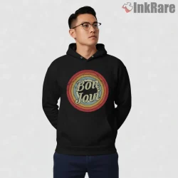 Bon Jovi Retro Rainbow Circle Classic Logo Shirt on black hoodie for men graphic tee