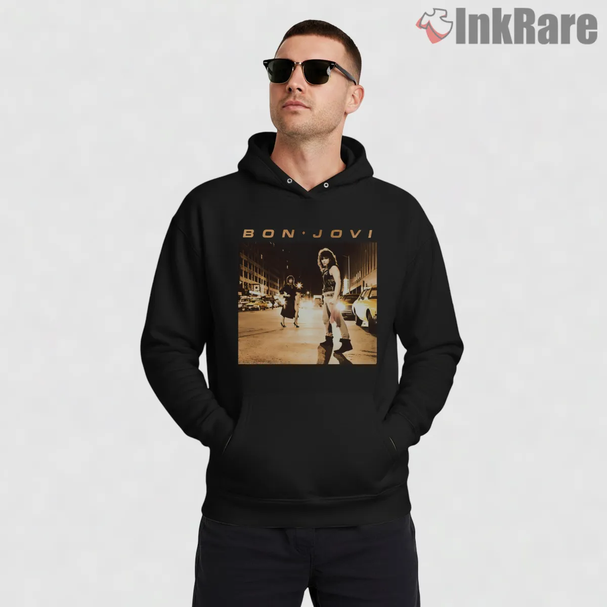 Bon Jovi Runaway Street Night Vintage Album Scene Shirt on black hoodie for men graphic tee
