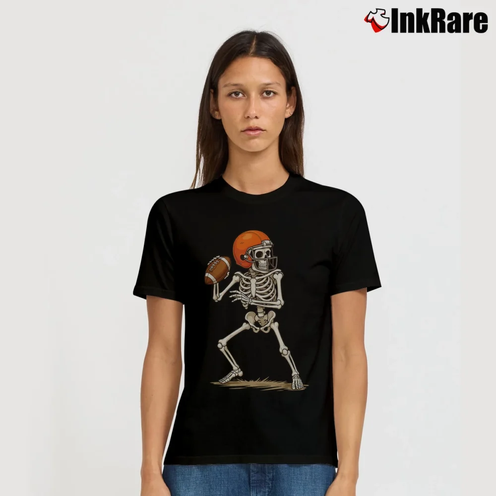 Women’s Boo Funny Skeleton Football Halloween T-Shirt in black | Soft, Flattering Fit