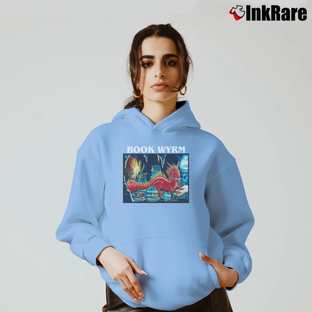 Women’s Book Wyrm Fantasy Blue Dragon Cozy Hoodie in light blue | Warm, Structured, Stylish
