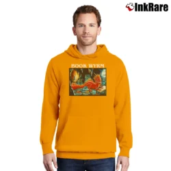 Men’s Book Wyrm Fantasy Blue Dragon Pullover Hoodie in orange | Cozy, Durable, Modern Fit