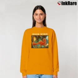 Women’s Book Wyrm Fantasy Blue Dragon Relaxed Sweatshirt in orange | Soft, Laid-Back Vibe