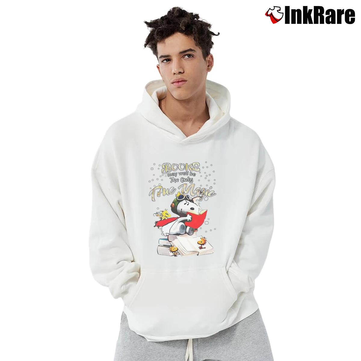 Books May Well Be The Only True Magic Snoopy Men’s Pullover Hoodie in white – Ultimate Warmth Men’s Books May Well Be The Only True Magic Snoopy Pullover Hoodie in white | Cozy, Durable, Modern Fit