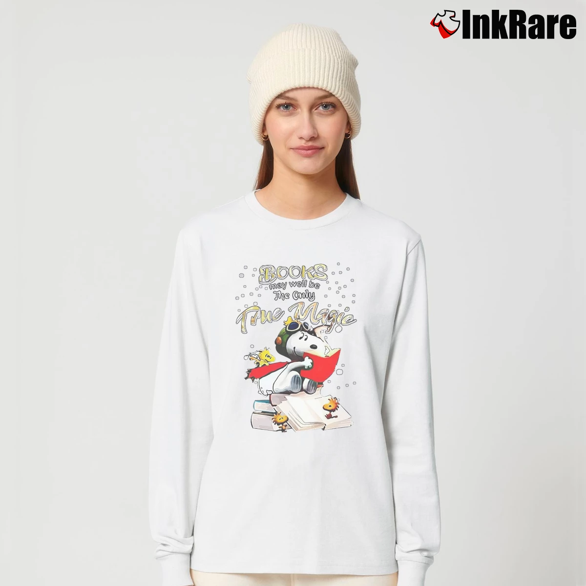 Books May Well Be The Only True Magic Snoopy Women’s Long-Sleeve Top in white – Effortless Layer Women’s Books May Well Be The Only True Magic Snoopy Long-Sleeve Top in white | Sleek, Versatile, All-Season