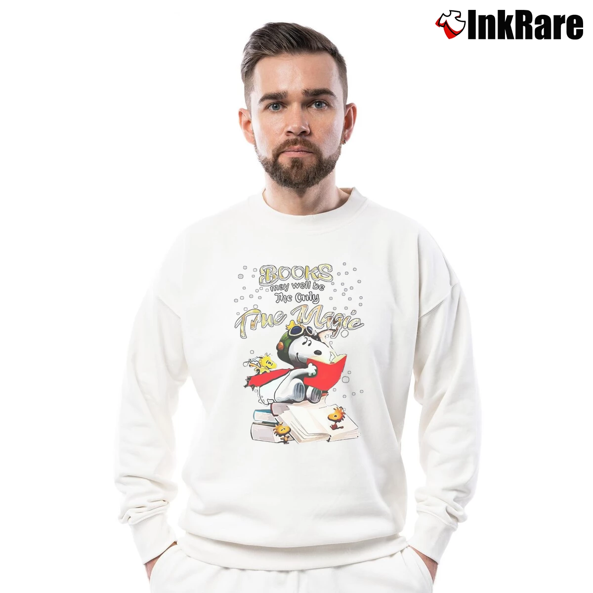 Books May Well Be The Only True Magic Snoopy Men’s Crewneck Sweatshirt in white – Soft & Durable Men’s Books May Well Be The Only True Magic Snoopy Crewneck Sweatshirt in white | Cozy Fabric, Clean Style