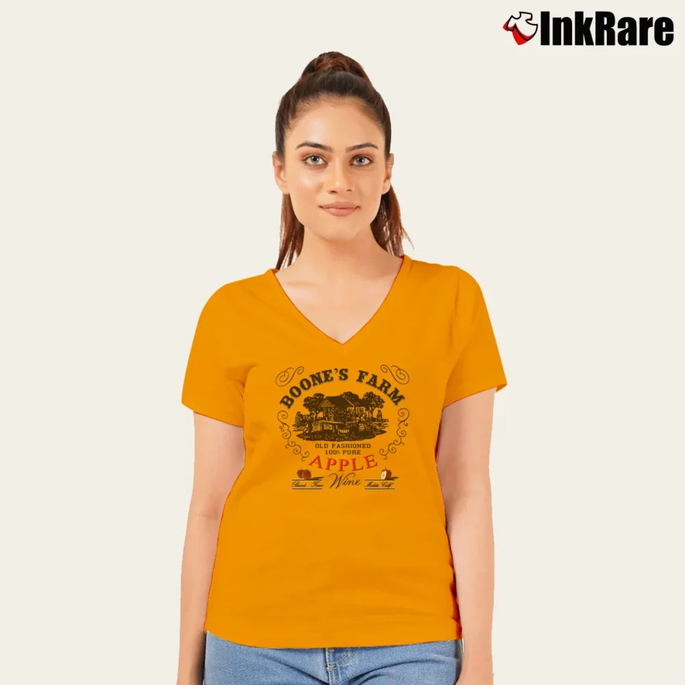 Women’s Boone's Farm Apple 1961 Vintage V-Neck Tee in orange | Chic Neckline, Soft Texture