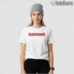 Boosted Bold Red Text Minimal Gta Street Slang Shirt on white short sleeve shirt for women graphic tee