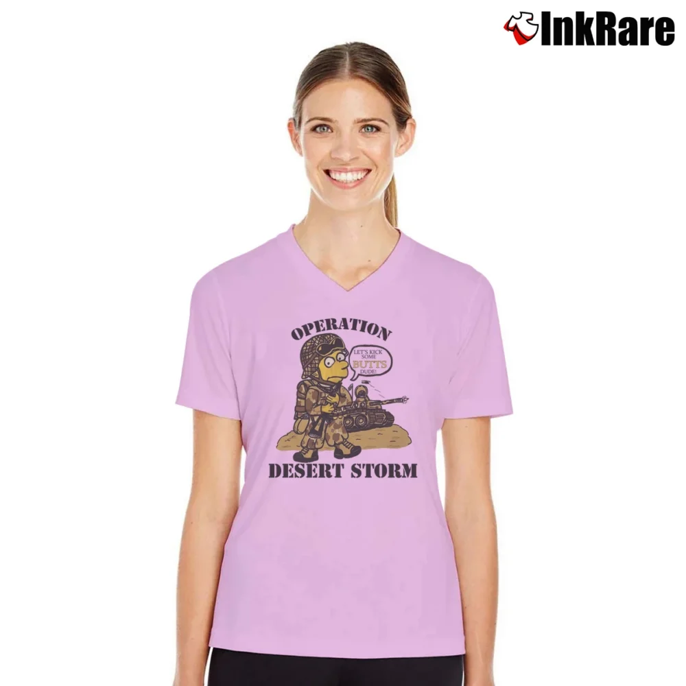 Women’s Bootleg Bart Simpsons Desert Storm V-Neck Tee in light pink | Chic Neckline, Soft Texture