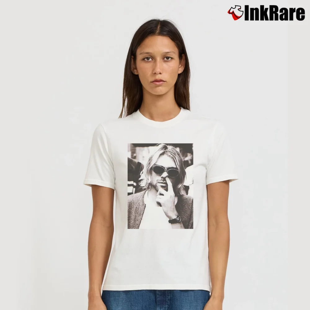 Women’s Bootleg Kurt Cobain Nirvana Alice In Chains Soundgarden Signature T-Shirt in white | Soft, Flattering Fit