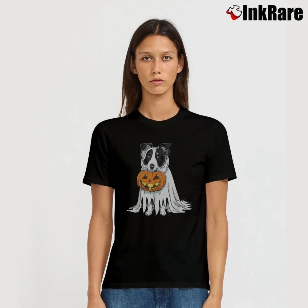 Women’s Border Collie Ghost Dog Halloween T-Shirt in black | Soft, Flattering Fit