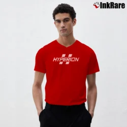 Men’s Borderlands Hyperion Logo V-Neck Tee in red | Sharp, Breathable, Everyday Staple