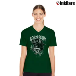 Women’s Born Scum Clothing Co Graphic V-Neck Tee in forest green | Chic Neckline, Soft Texture