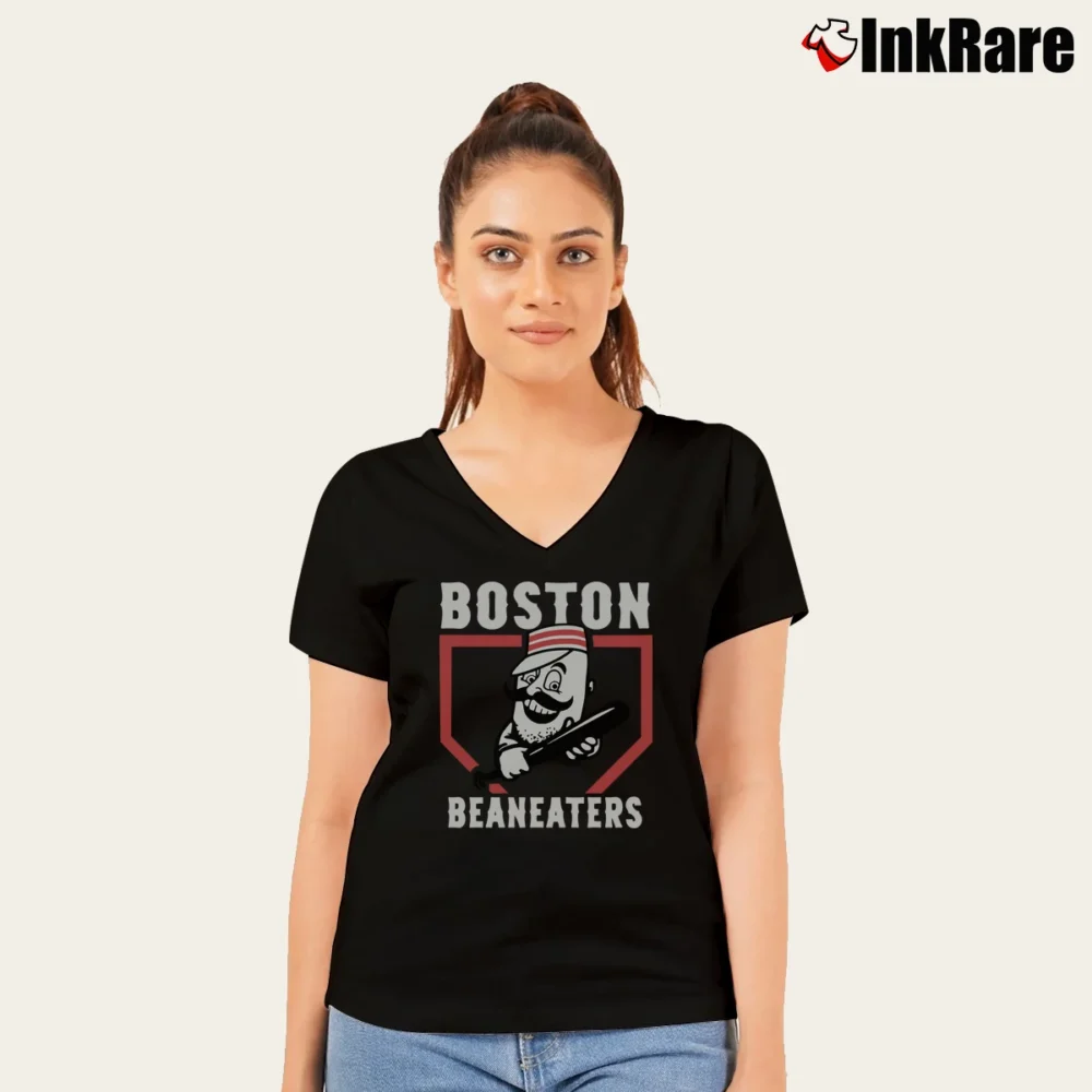 Women’s Boston Beaneaters Retro Mascot Baseball Logo V-Neck Tee in black | Chic Neckline, Soft Texture